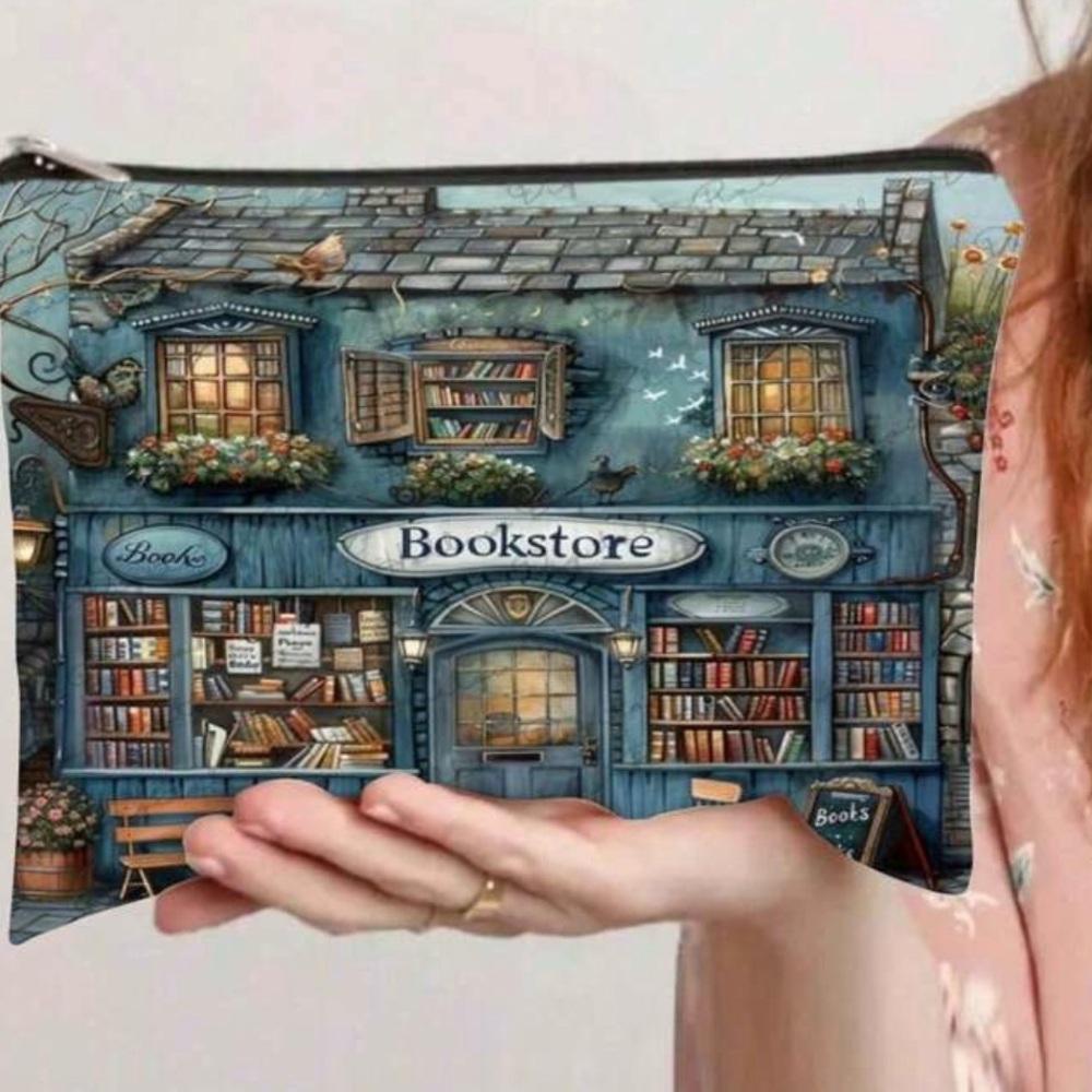 Charming Bookstore Print Clutch. BRAND NEW NO TAGS